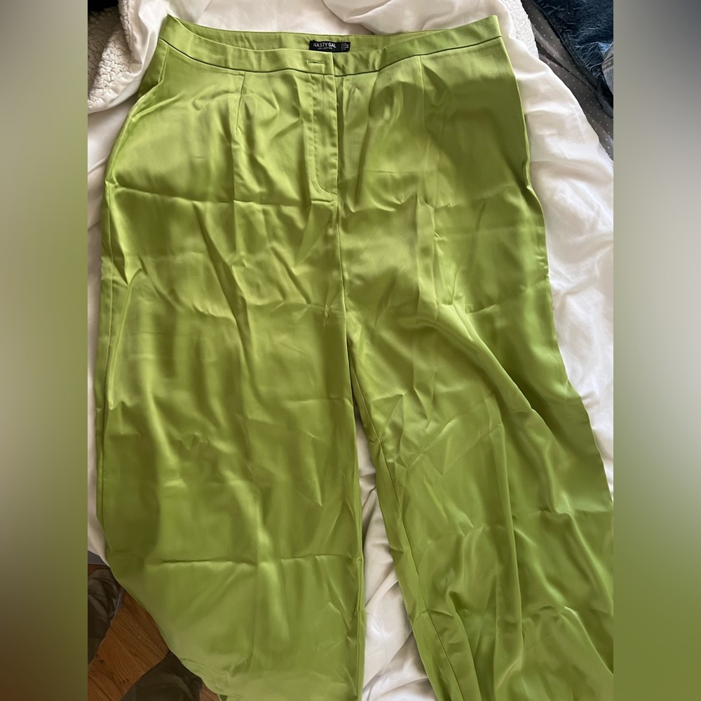 NastyGal green satin trousers, never worn and tags still on!